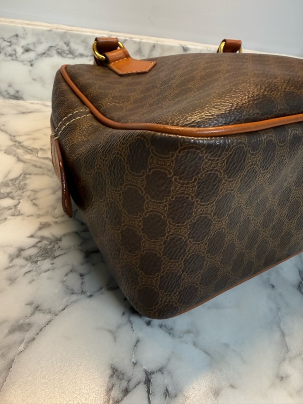 Vintage CELINE Macadam Canvas Boston Bag Brown - Picture 5 of 11